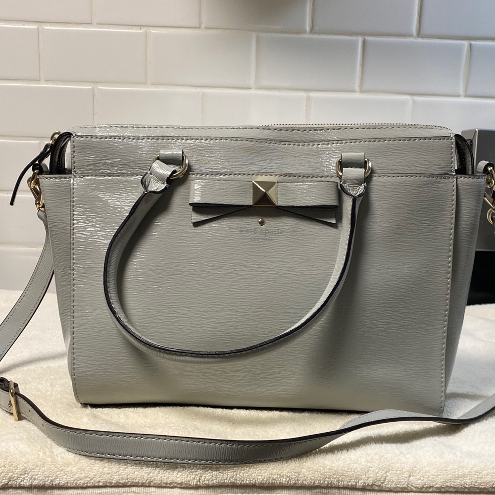 Kate Spade Light Gray Shoulder bag with Bow Accent